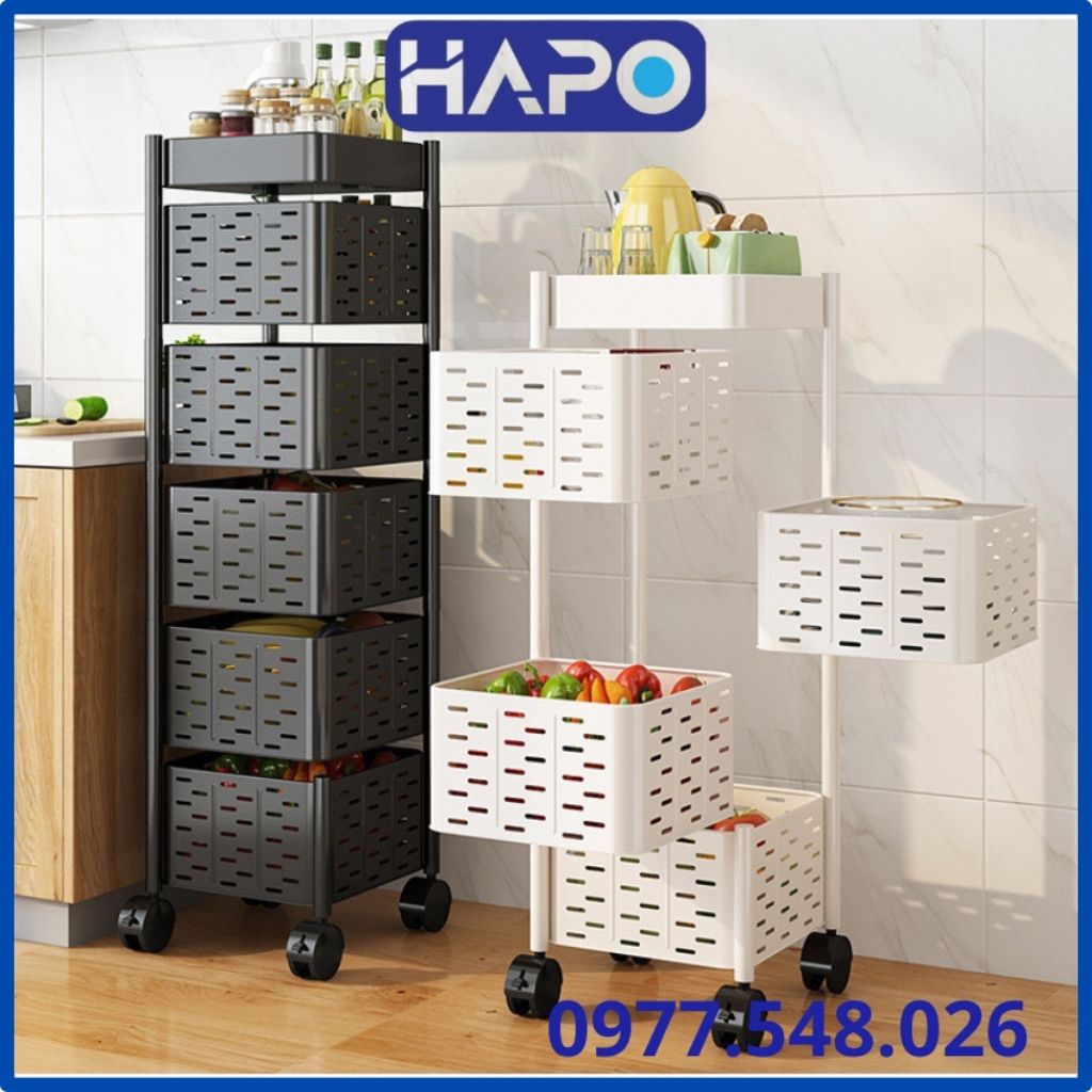 Kệ xoay vuông đa năng có bánh xe di chuyển khay để đồ đa năng đồ đựng hoa quả 3 tầng 4 tầng 5 tầng hapo