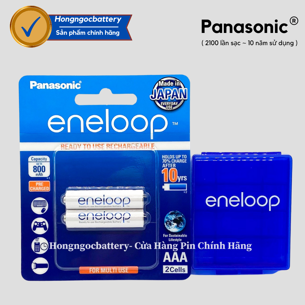 Vỉ 2 Viên Pin Sạc AAA Eneloop 800 mAh Made In Japan - Hàng Chính Hãng