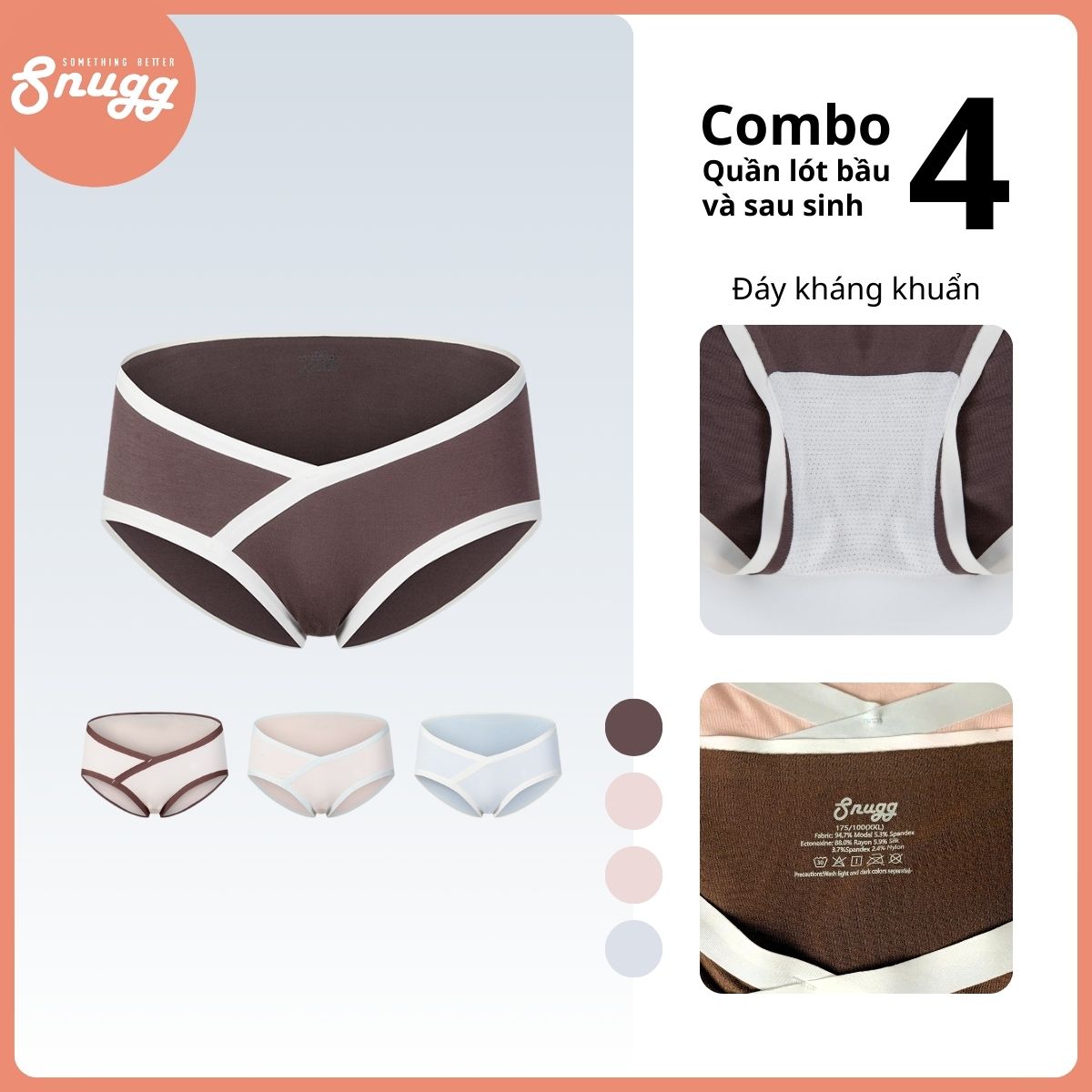 Combo 4 quần lót bầu và sau sinh Modal mềm mịn, đàn hồi, thoáng khí, đáy kháng khuẩn Snugg - SNU2262
