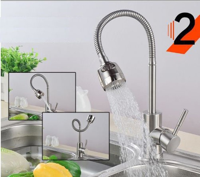 Vòi rửa chén bát Inox Nóng Lạnh Cắm chậu Cần mềm