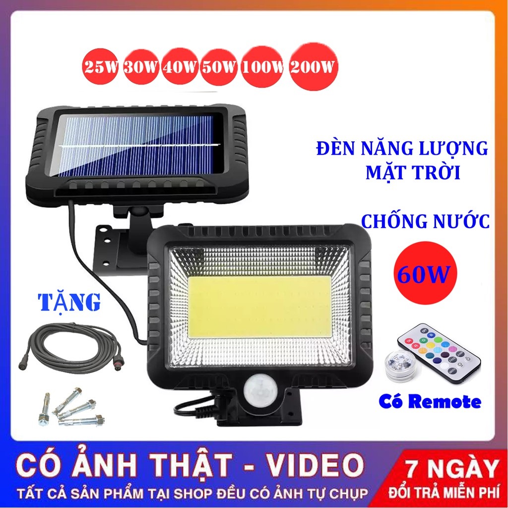 Đèn năng lượng mặt trời 60W pin tách rời dùng được trong nhà mái hiên có điều khiển 3 chế độ sáng đèn cảm ứng hồng ngoại đèn led siêu sáng