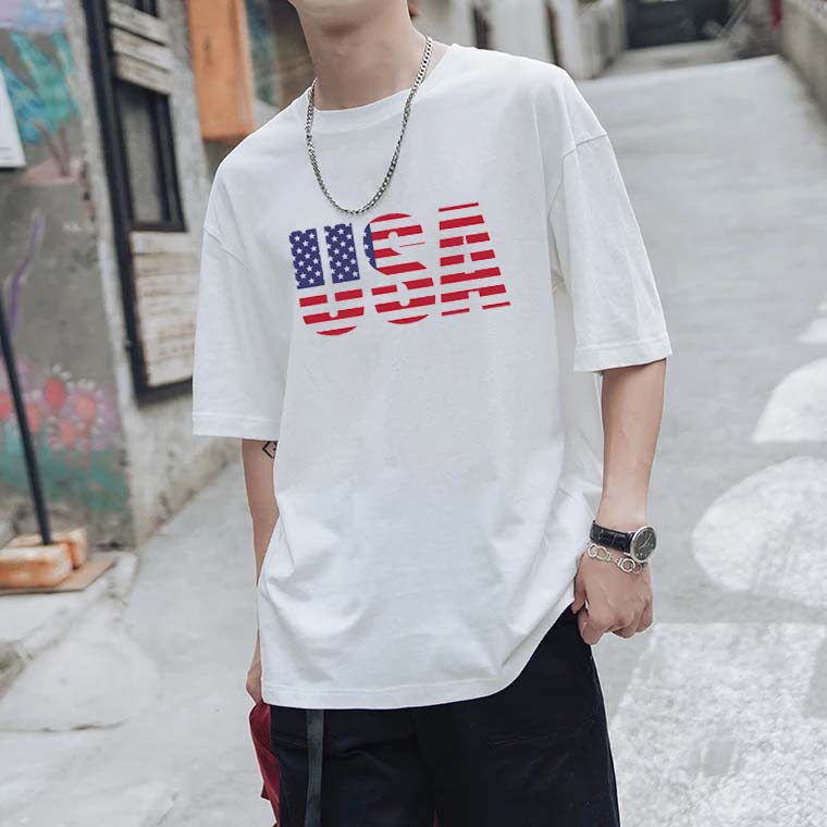 [HCM](Tặng 2 khẩu trang vải xu) Áo Thun Nam Nữ Tay Lỡ In Chữ USA Cờ Mỹ  - Phong Cách Hàn Quốc - Vải mền min thoáng mát Hình In bền màu