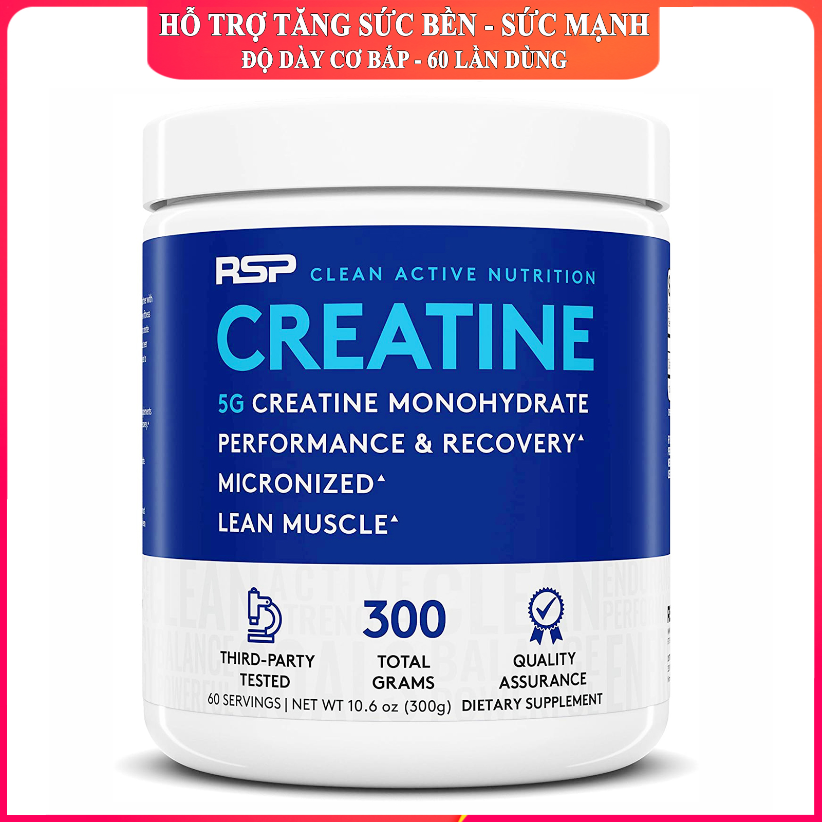 Creatine của RSP hỗ trợ Tăng Sức Bền Sức Mạnh đốt mỡ giảm cân 60 lần dùng cho người tập GYM và chơi thể thao - thực phẩm bổ sung