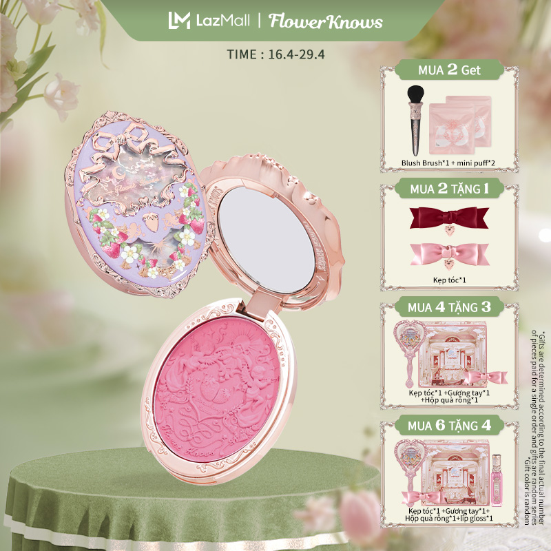 Flower Knows Strawberry Rococo Series Phấn má hồng dập nổi 4.6g tự nhiên makeup