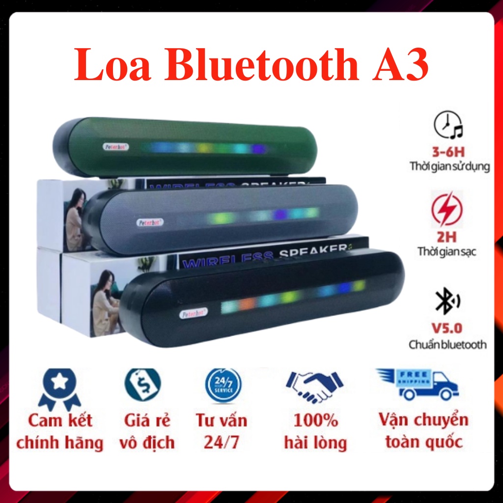 Loa bluetooth speaker a3 dáng dài 2-loa không dây, kểu dáng sang trọng hỗ trợ thẻ nhớ, đài fm