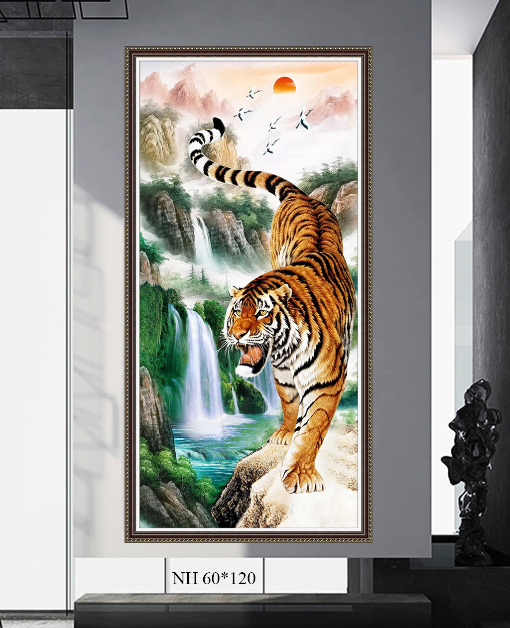 Tranh 3D con Hổ dán tường có sẵn keo dán