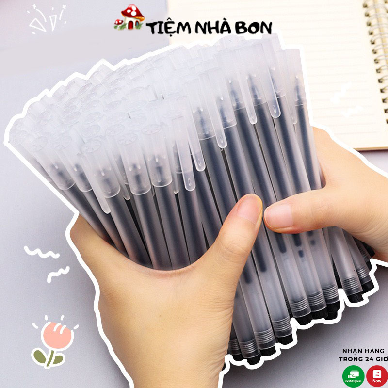 Bút bi mực gel đen ngòi 0.5mm khô nhanh mực đều, Bút mực đen có nắp cho học sinh văn phòng