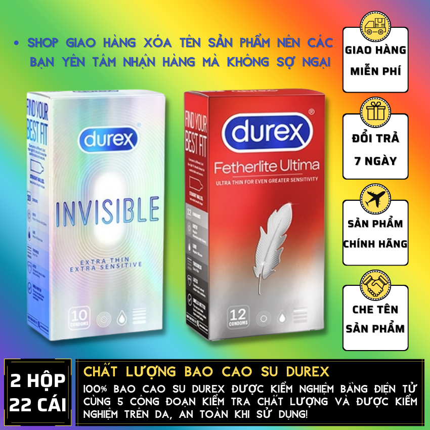 02 Hộp  Bao Cao Su Durex Invisible Extra Thin cực siêu mỏng + Durex Fetherlite siêu mỏng[Che tên sản phẩm]