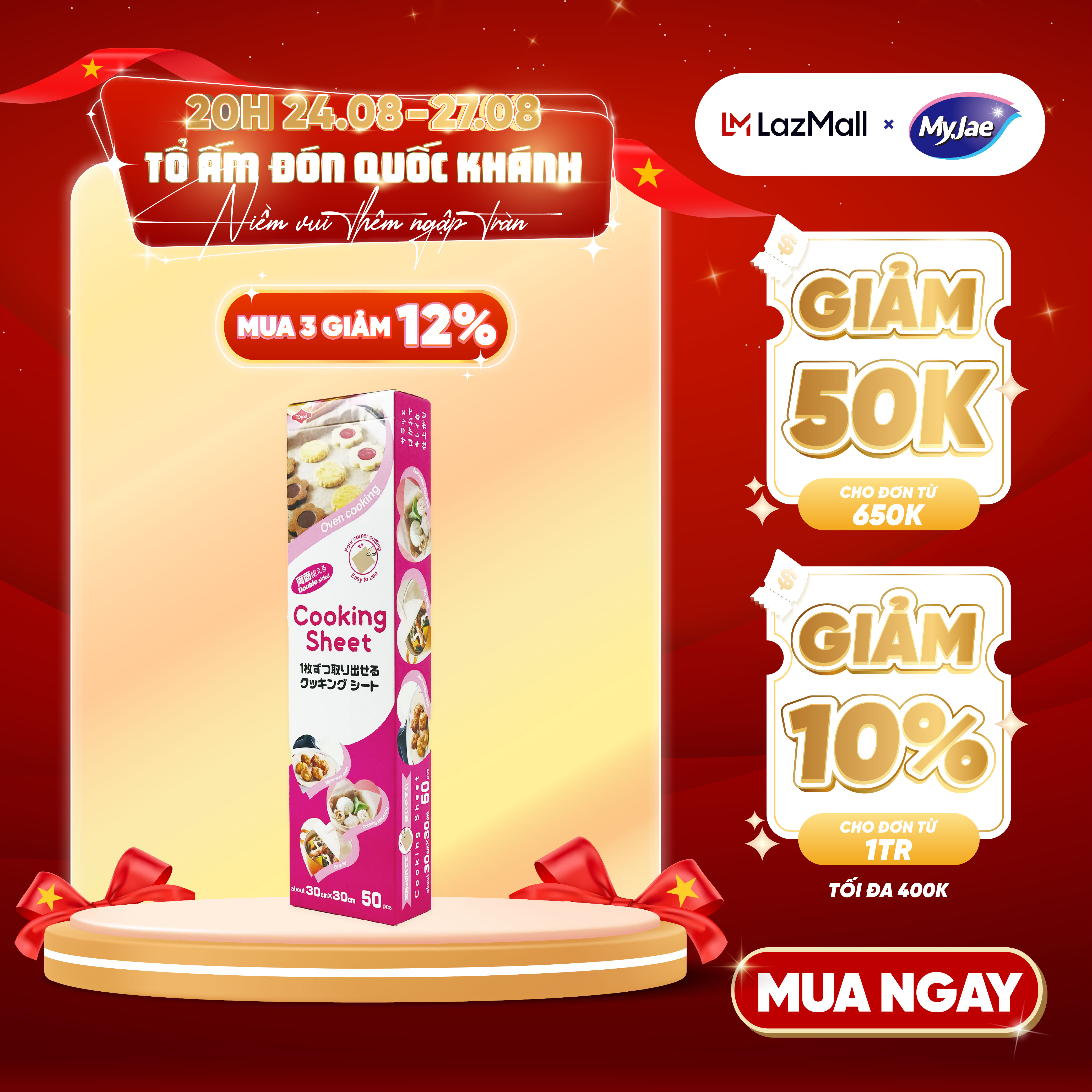 Giấy nến 2 mặt lót nồi chiên, nướng bánh, giấy lót chống dính 30cm x 30cm
