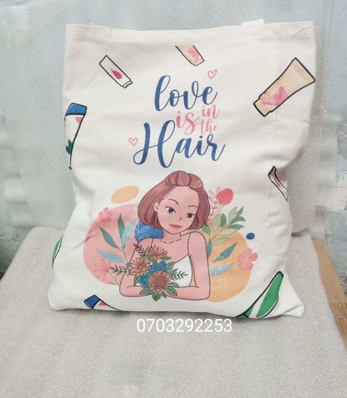 [HCM] Túi canvas thời trang 40 x 35 x 15cm Love hair