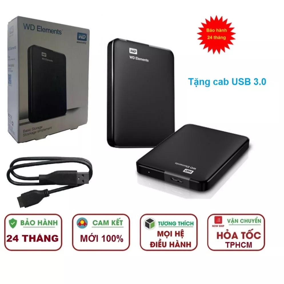 Box HDD Di Động Western Elements 1Tb 2.5 USB 3.0 - WD 500Gb