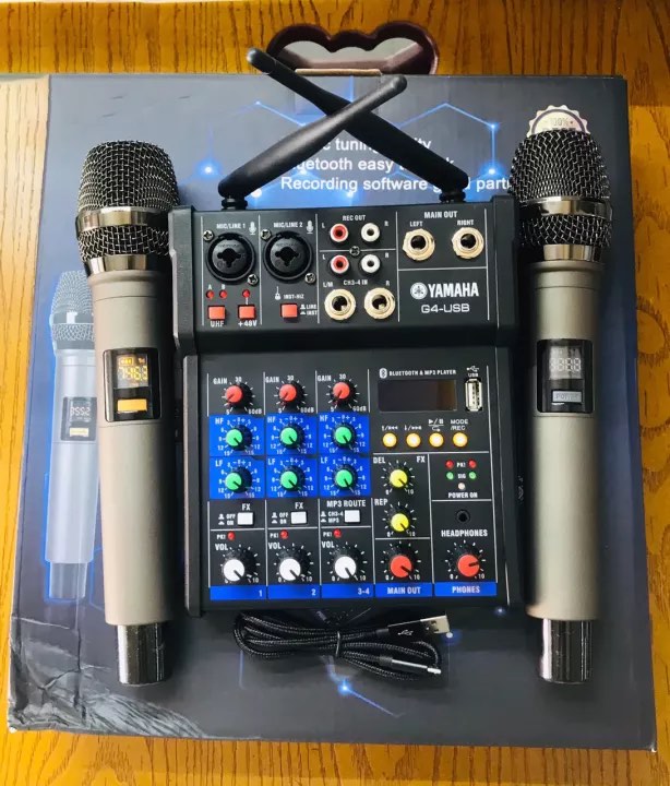 ( HÀNG CÓ SẴN ) Trọn Bộ Thu Âm Mixer G4 Bluetooth, Mixer G4 + Micro Không Dây Hát Karaoke-Livestream Rất Hay, Bộ Mixer G4 Bộ Mixer G4 Usb Kèm Cặp Micro Không Dây Độ Nhạy Tốt, Chất Âm Hay