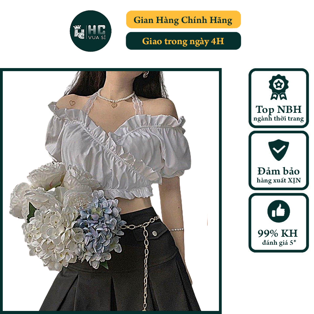 Áo trễ vai croptop tay ngắn HCVUASI HC16, áo croptop trễ 2 vai dáng đẹp, phối được nhiều kiểu