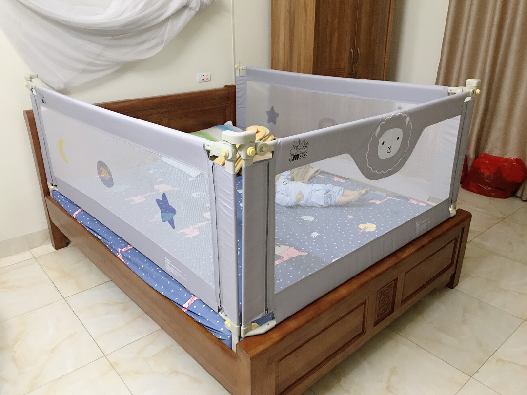 Combo 03 thanh Chắn giường, chặn giường chính hãng Umoo UM-088 thanh trượt an toàn cho bé, bản nâng cấp 2023 (02 thanh 2m va 01 thanh 1m8)