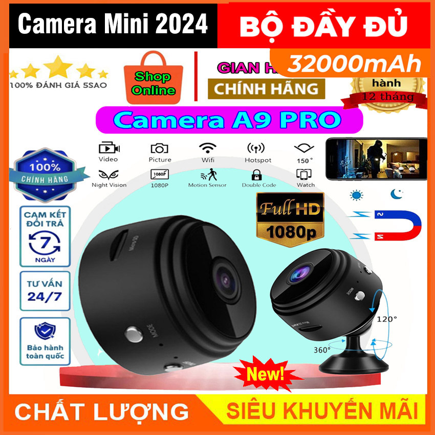 Camera mini siêu nhỏ A9 Plus FullHD 1080p IP wifi kết nối với điện thoại Từ Xa,Quay Ban Đêm