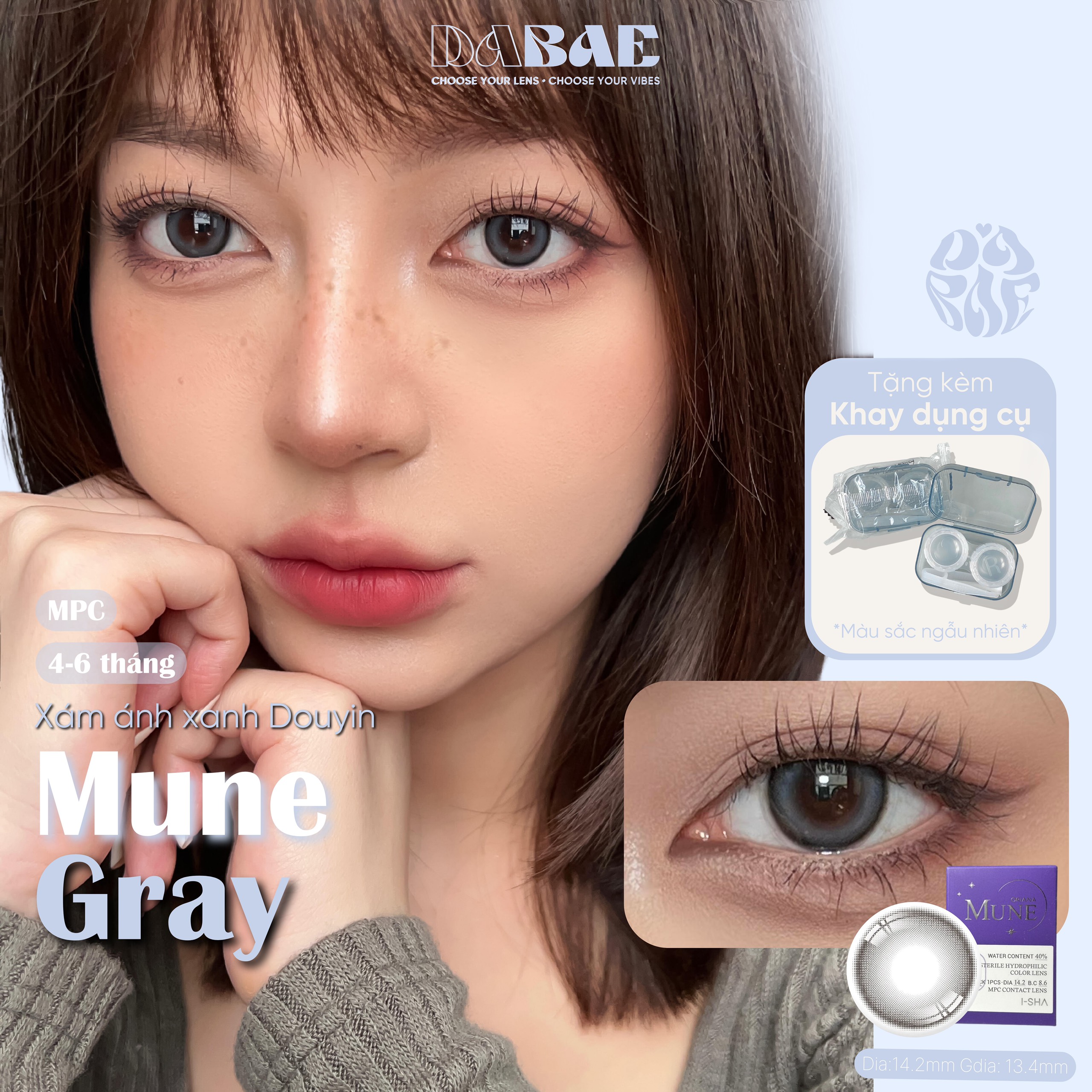 Lens cận màu xám đen có viền giãn tròng Mune Gray kính áp tròng Hàn Quốc hãng I-sha