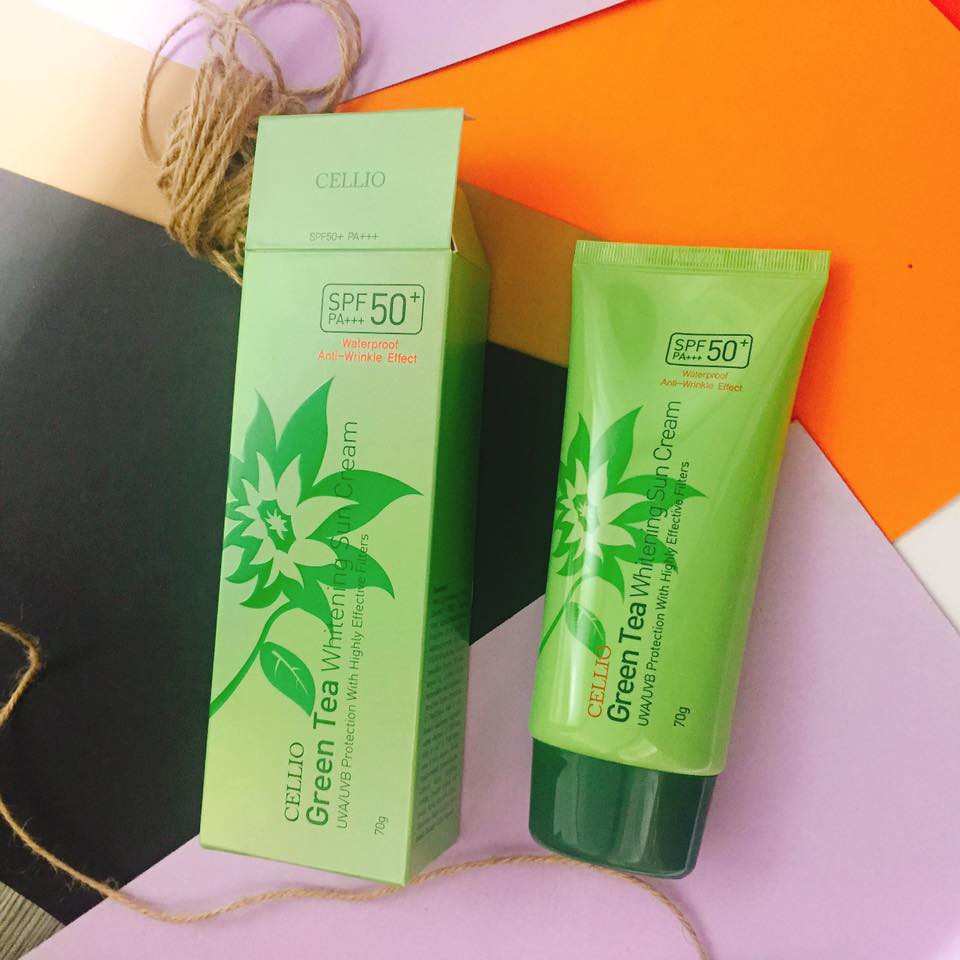 Kem chống nắng trà xanh Cellio Green Tea Whitening Sun Cream SPF 50+