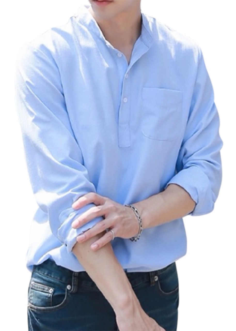 [HCM]Áo sơ mi nam dài tay cổ tàu chui đầu nhiều màu