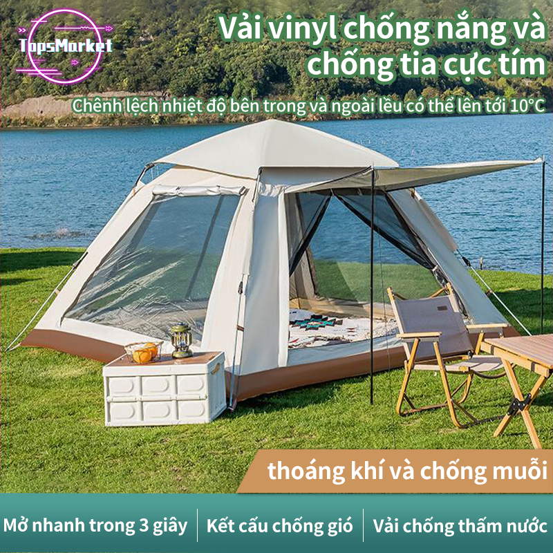 Lều dã ngoại tự động giá đỡ thủy lực 3-4 người hai tầng lều cắm trại, lều câu cá, lều bãi biển hai lớp chống nắng thoáng khí không gian lớn