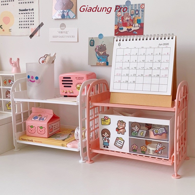 Giá Nhựa 2 Tầng Để Bàn Mini/ Kệ Mini Đựng Đồ Dùng Học Tập, Mỹ Phẩm 2 Tầng - Giadung Pro