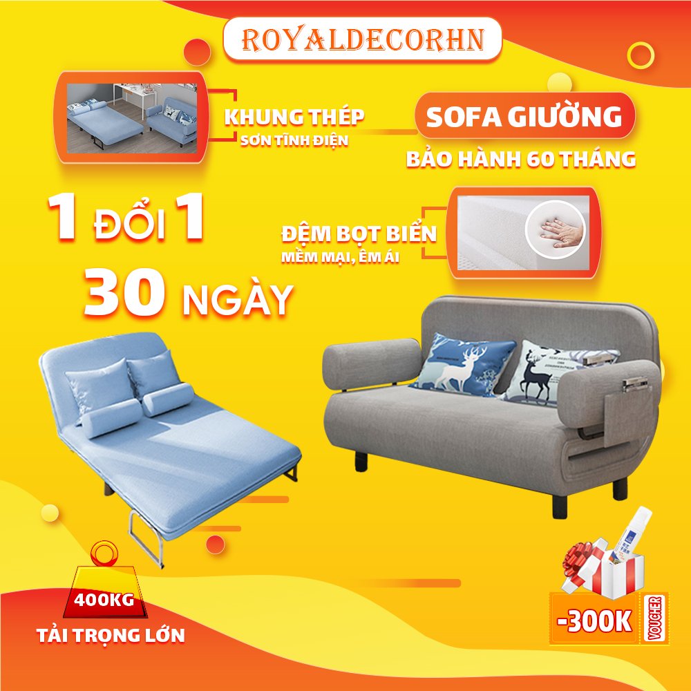 Ghế sofa giường gấp gọn đa năng ROYALDECORHN, sofa bed khung thép, đệm bọt biển, giường gấp gọn thông minh