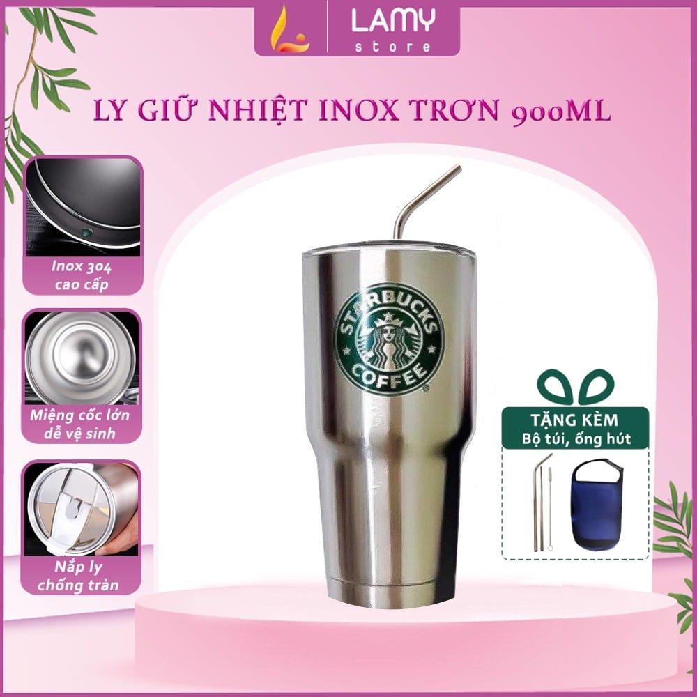 Ly giữ nhiệt Thái Lan, Cốc Giữ Nhiệt Thái Lan 900ml Chống Trào Tiện Lợi + Tặng Kèm Full Bộ Phụ Kiện Ống Hút Tái Sử Dụng Và Túi Đựng (Màu Bạc Ngẫu Nhiên)