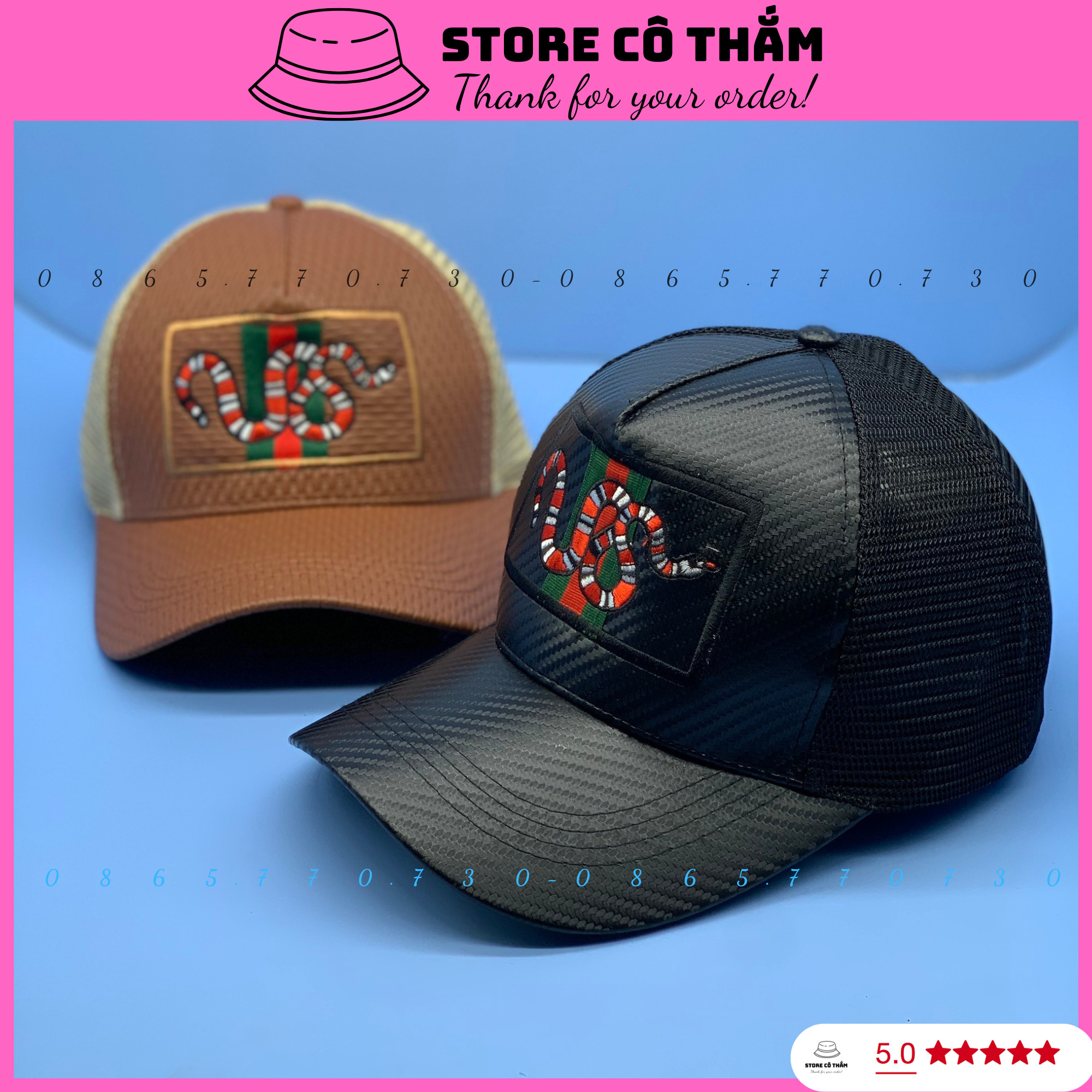 Nón kết phối lưới logo con rắn thời trang, Mũ lưỡi trai thêu hình rắn cá tính thời trang