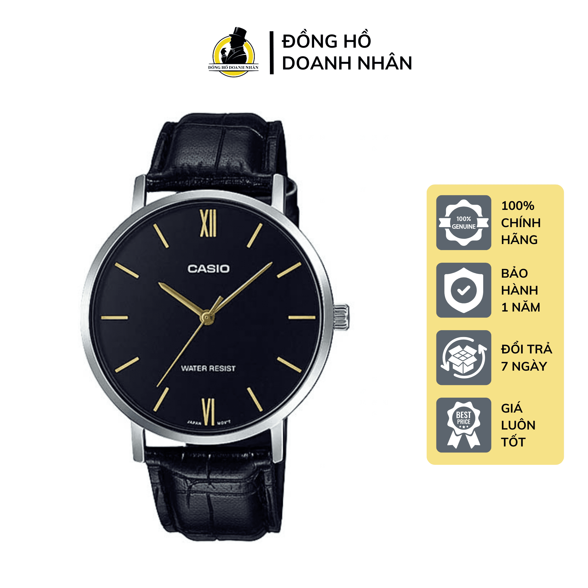 Đồng hồ nam casio mtp-vt01l-1b kính khoáng size 40mm viền bạc chống nước 50m bảo hành 1 năm tại đồng hồ doanh nhân