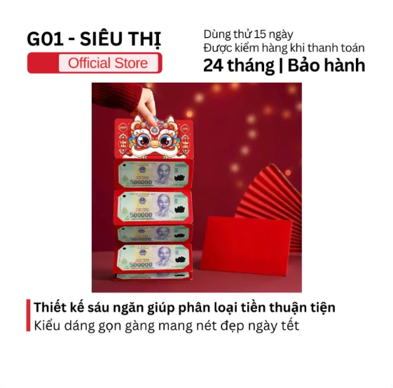 Bao lì xì 6 ngăn tiện dùng giúp phân loại mệnh giá và mang đến trải nghiệm trao lời chúc trọn vẹn