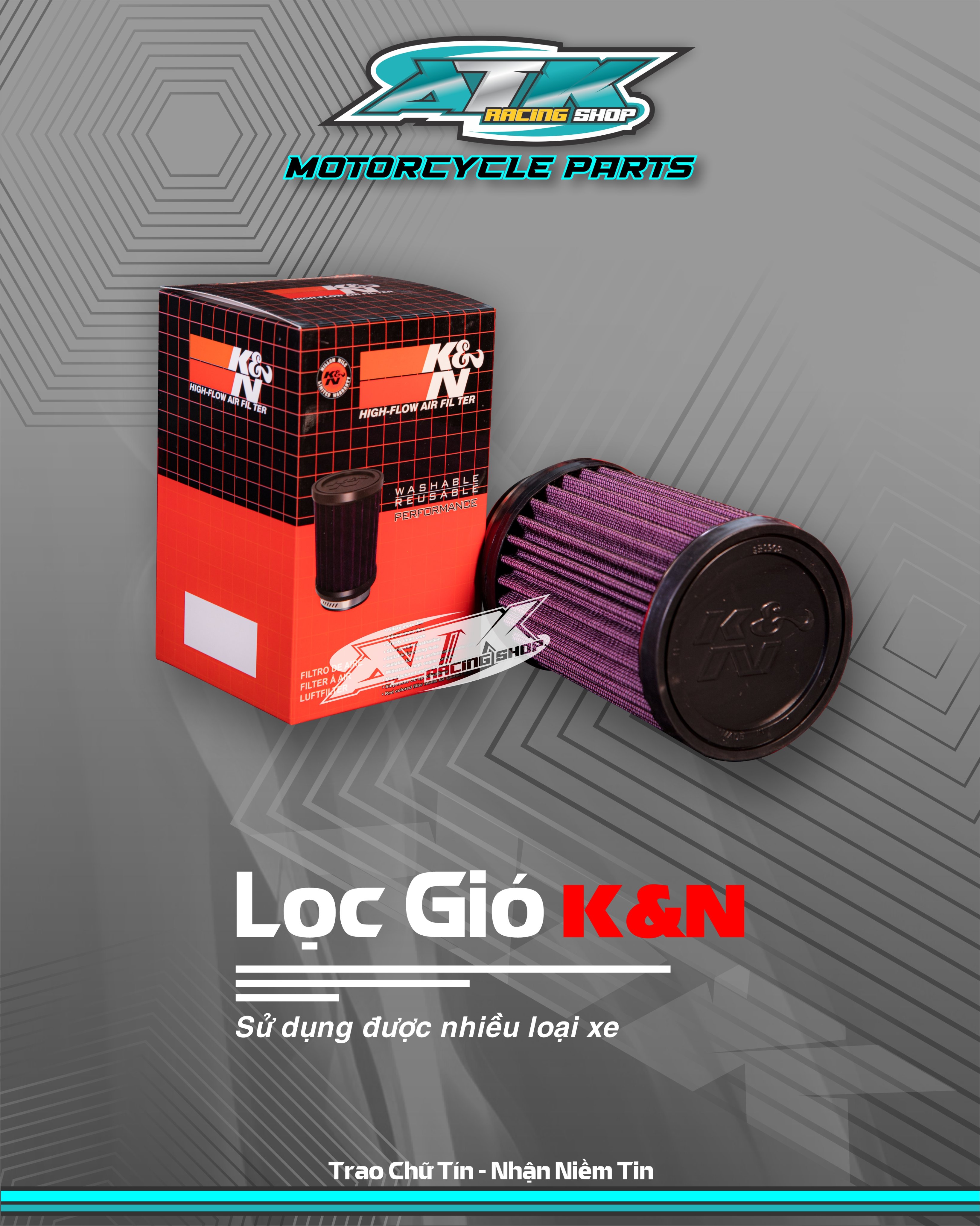 Lọc trụ k3 1280 thông dụng cho nhiều dòng xe máy K&N