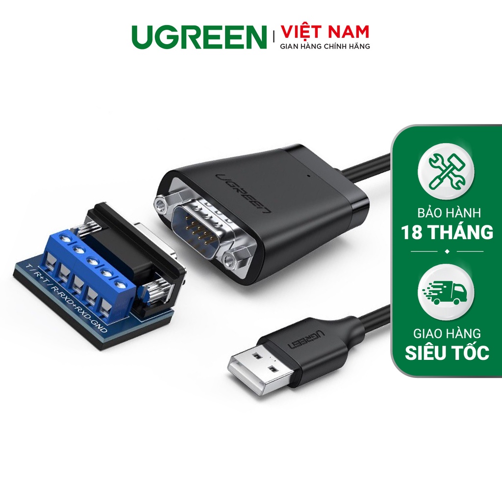 Cáp usb to com rs422/485 cao cấp ugreen 60562 chipset ftdi dài 1,5m chính hãng