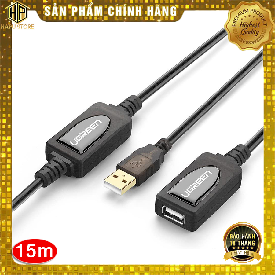 Cáp nối dài usb Ugreen 10323 chuẩn USB 2.0 dài 15m chính hãng - Hapustore