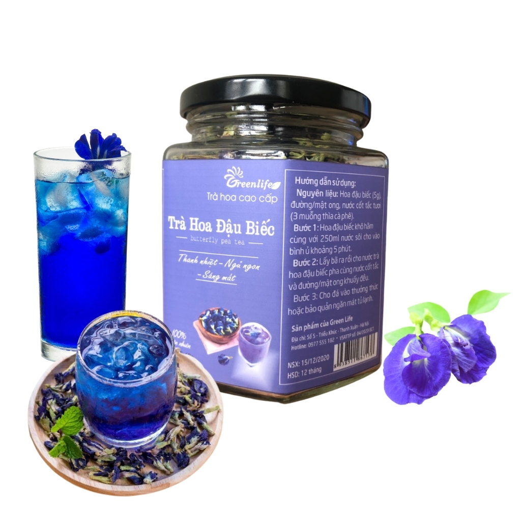 Trà Hoa Đậu Biếc Sấy Lạnh GREELIFE Hàng Xuất Khẩu Nguyên Vẹn Màu Sắc, Mùi Vị Thảo Dược Từ Rừng VN