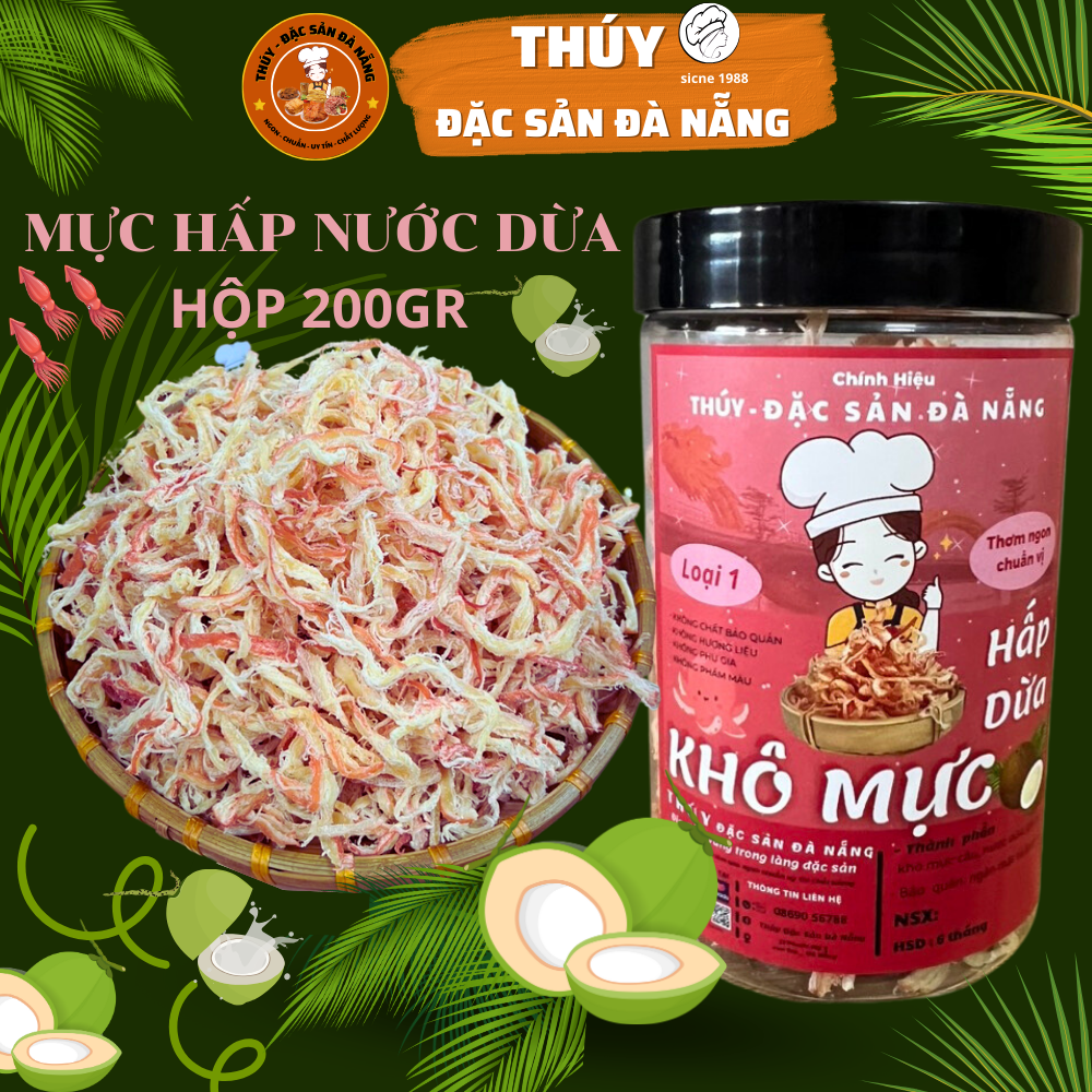 Mực hấp nước dừa hộp 200gr đặc sản đà nẵng chuẩn vị thơm ngon làm quà