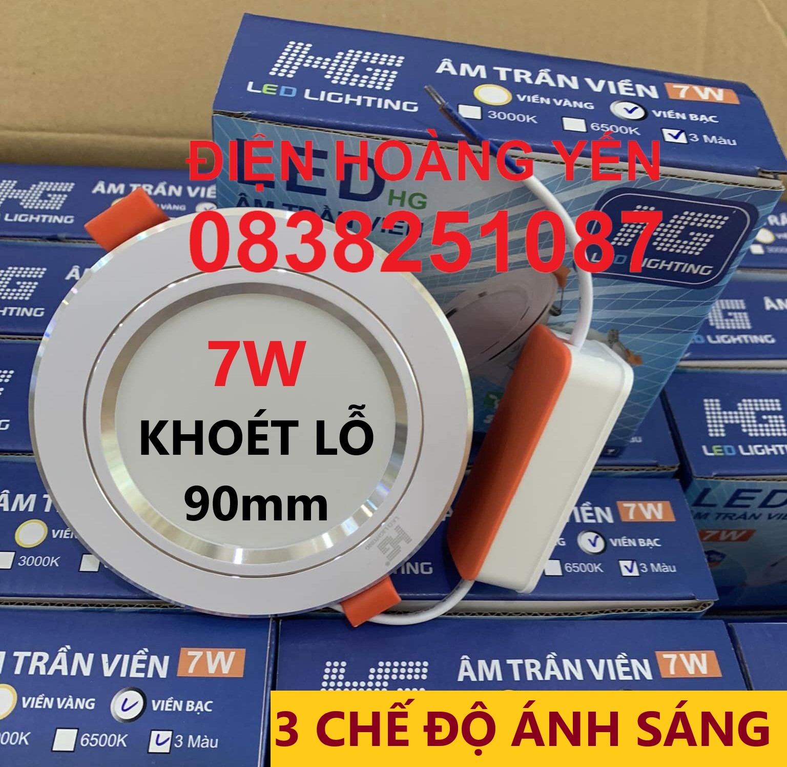 [HCM]Bộ 10 đèn led âm trần viền bạc 7w tròn 3 màu 3 chế độ