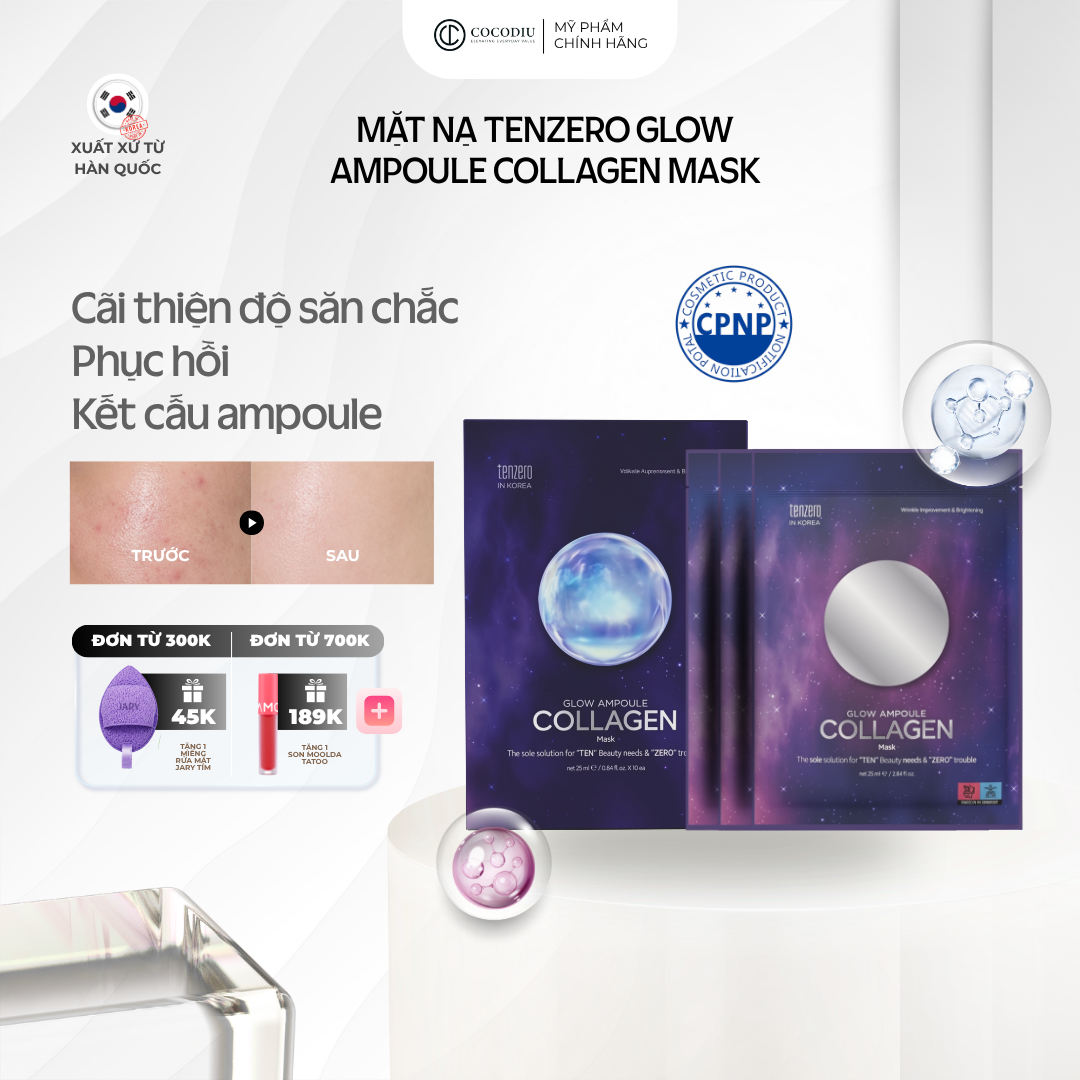 Mặt Nạ Collagen Cấp Ẩm Phục Hồi Da Bổ Sung Dưỡng Chất Tenzero Glow Ampoule COLLAGEN