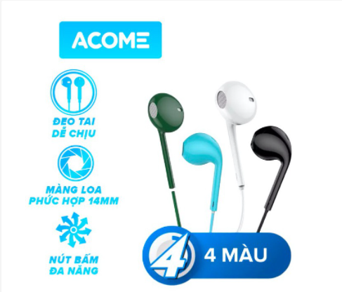 Tai nghe nhét tai acome aw01 âm thanh hd - mic đàm thoại - hàng chính hãng