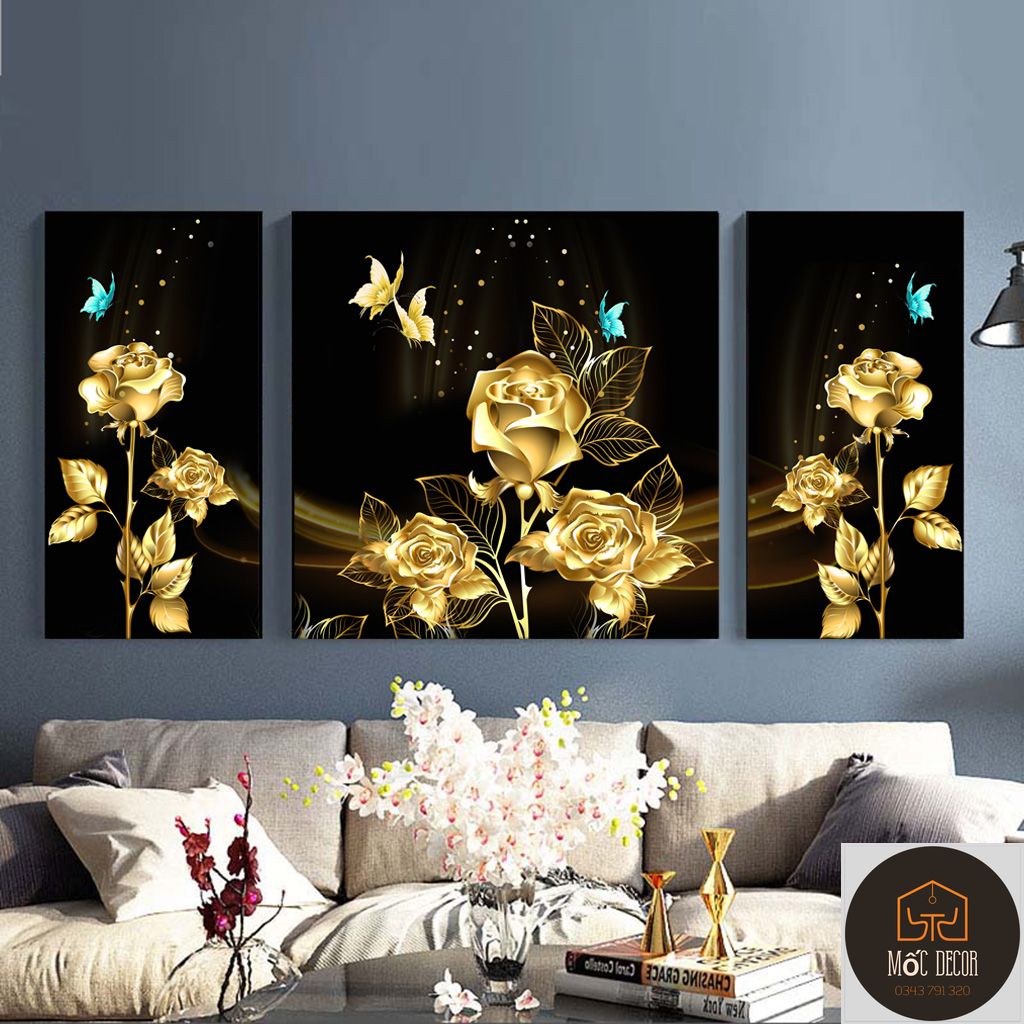 Tranh tráng gương combo 3 tranh hoa hồng Mốc Decor sale kịch sàn tranh treo tường, tranh trang trí phòng khách, phòng ngủ