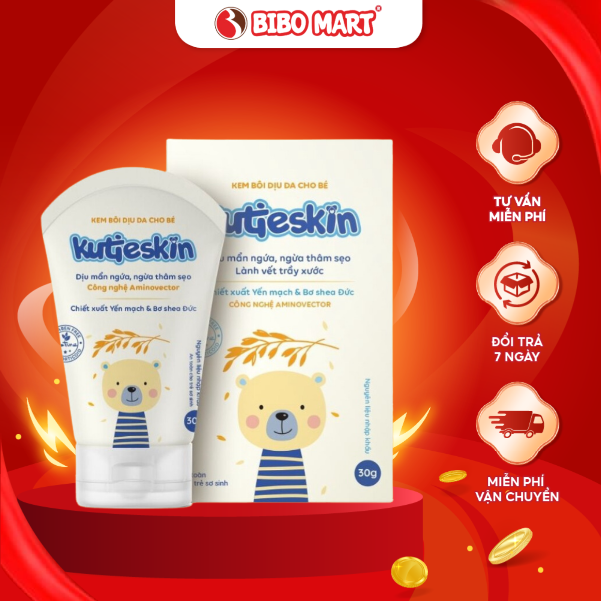 Kem Bôi Kutieskin 30g Làm Dịu Mẩn Đỏ Dịu Vết Ngứa Hăm Da Muỗi Đốt Côn Trùng Cắn An Toàn Cho Bé - Bibo Mart