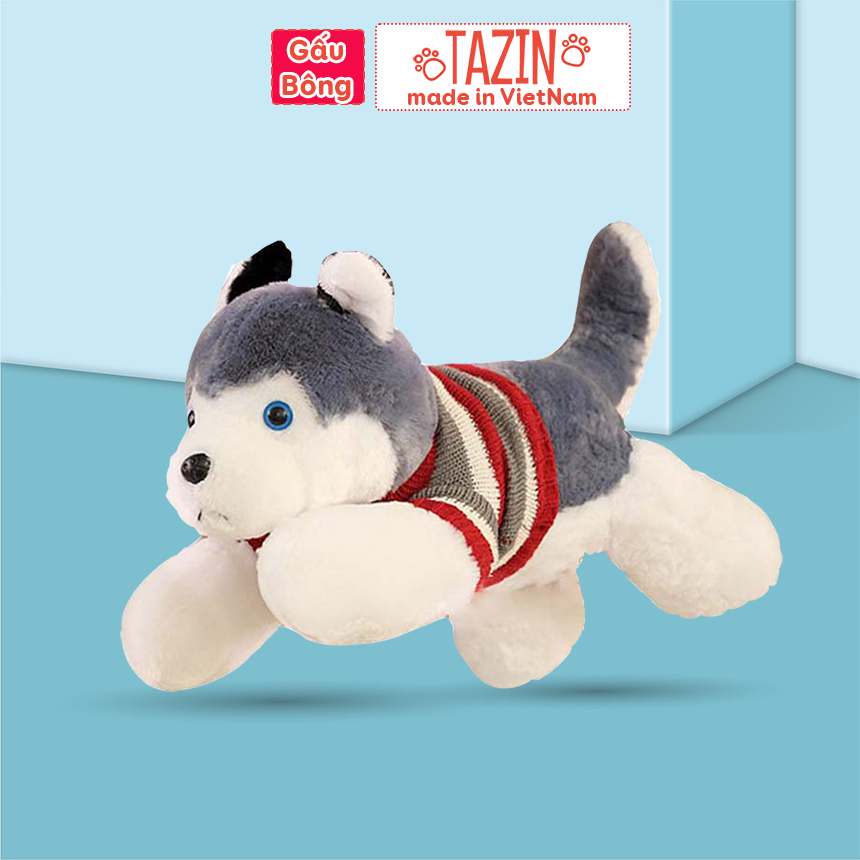 Gấu bông gối ôm chó husky áo len, sói bông mặc áo len, chó husky nhồi bông cute
