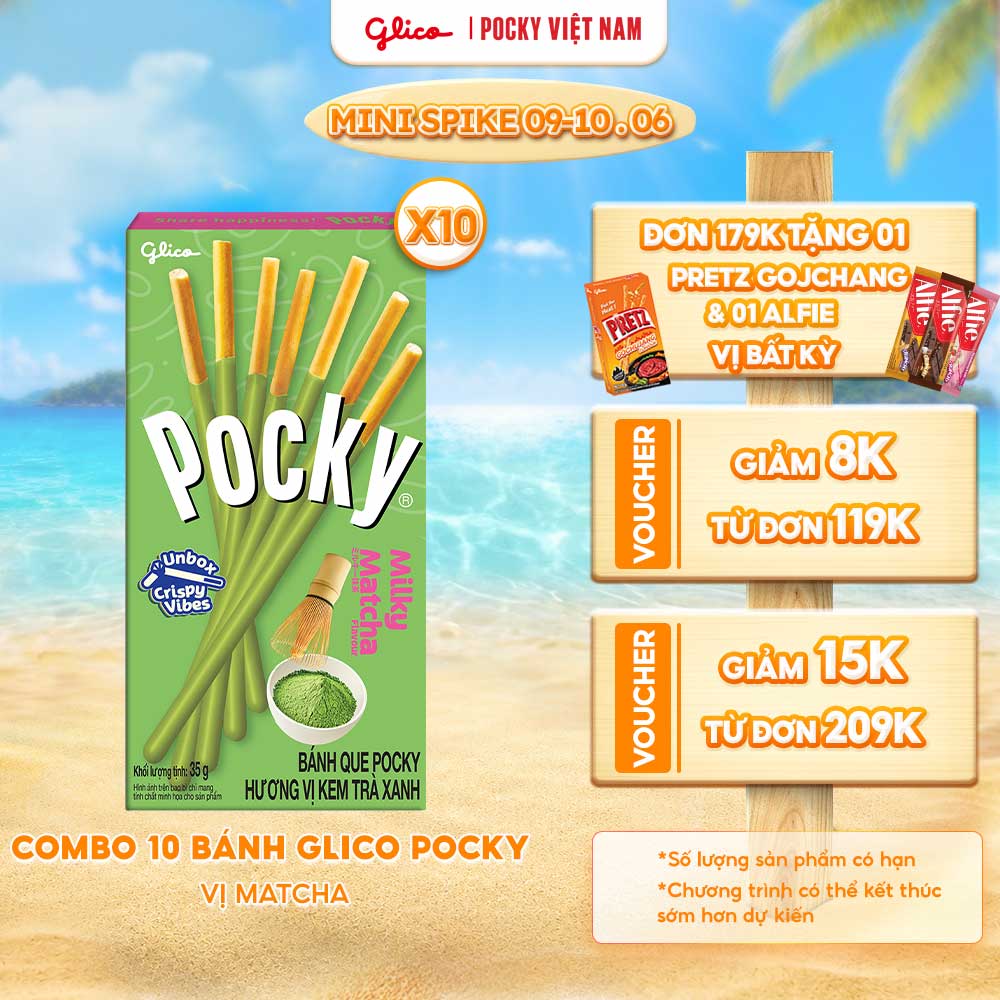 Combo 10 Hộp Bánh Que Phủ Kem Matcha Trà Xanh Nhật Bản Glico Pocky Matcha 35G