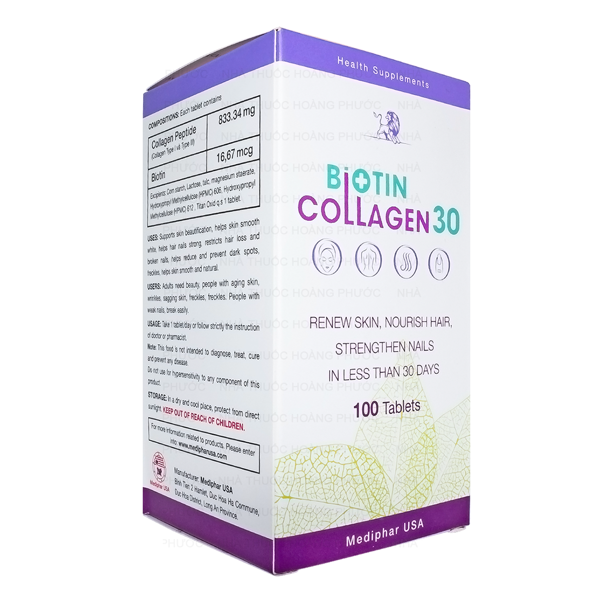 [HCM]Hộp Biotin Collagen 30 Hỗ Trợ Làn Da Và Tóc Chắc Khỏe 100 Viên