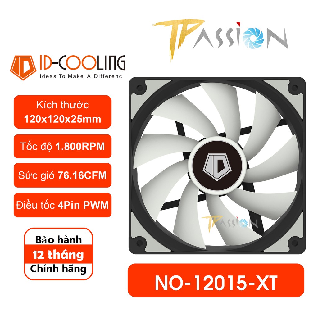 Quạt tản nhiệt fan case 12cm id-cooling no-12025-xt - , tốc 1800rpm, điều tốc pwm, chạy êm, hiệu năng cực cao