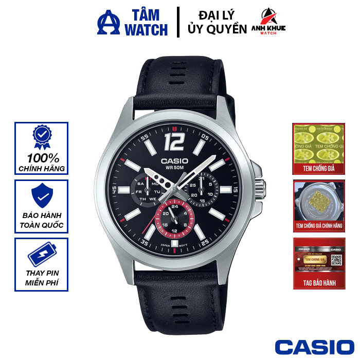 Đồng hồ nam dây da Casio Standard chính hãng Anh Khuê MTP-E350L-1BVDF (40mm)