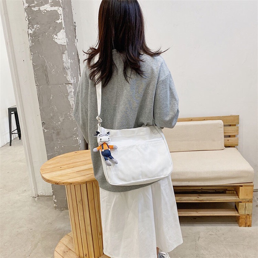 Túi tote vải bố đựng đồ 1 quay phong cách Hàn Quốc có khuya bấm miệng và ngăn phụ trong BL2081