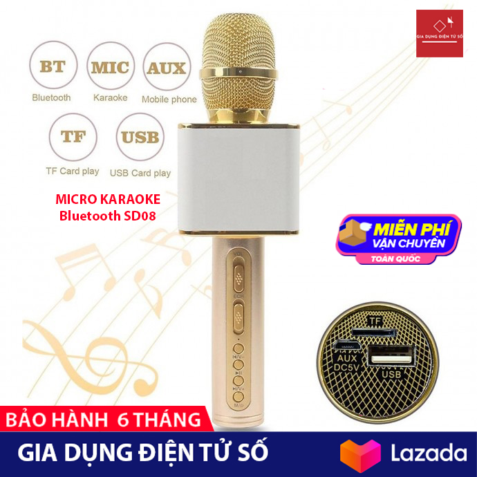Micro Karaoke Bluetooth Không Dây SD08 Hỗ trợ thu âm âm thanh chuẩn loa to | Loa karaoke Mic loa bluetooth loa bluetooth Micro Bluetooth Micro không dây mic karaoke mic thu âm | Mic không dây kèm loa hát có th