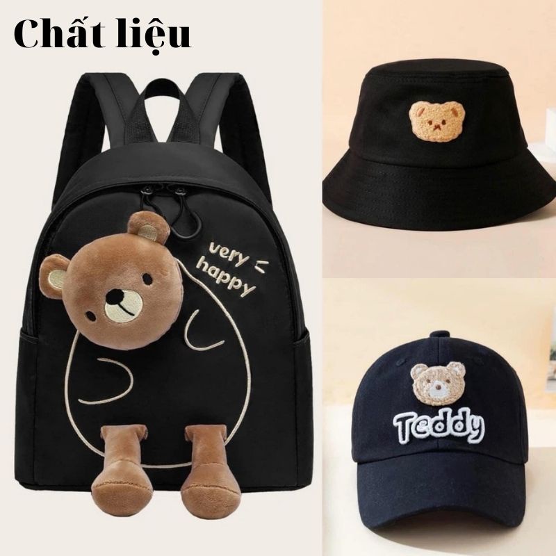 SET Balo kèm mũ lưỡi chai Teddy bear , balo siêu xinh cho bé đi học , hàng đẹp