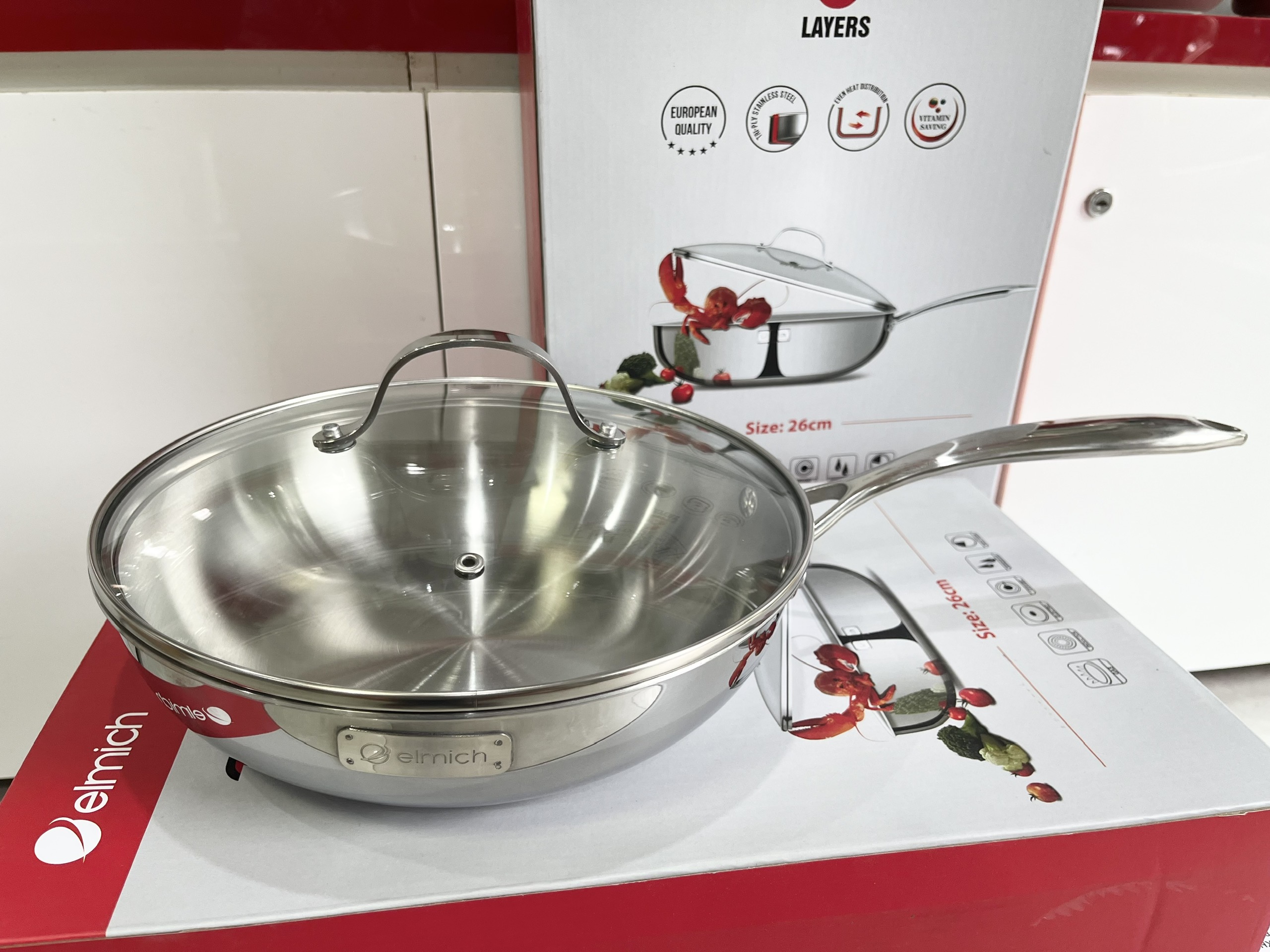 Chảo xào inox 304 đáy liền nguyên khối Elmich Trimax EL-3796 size 26cm