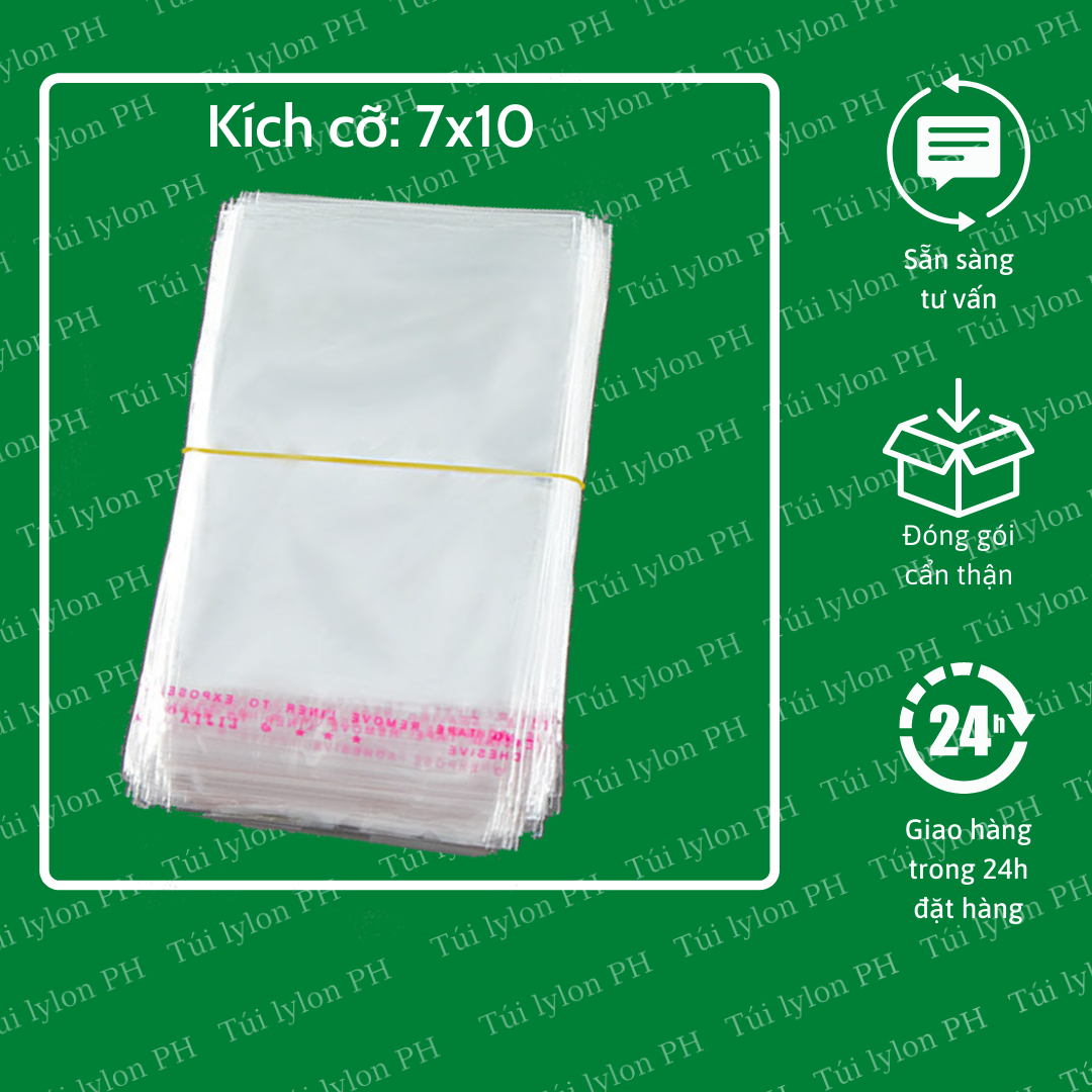 100 gram túi bóng kính OPP, đựng khẩu trang, quần áo, sách vở, túi OPP dán miệng