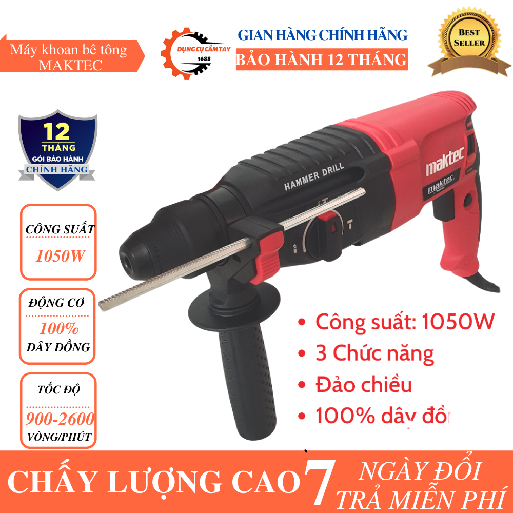 Máy khoan bê tông Maktec Công suất 1050W - Khoan bê tông Maktec 3 chức năng chính hãng
